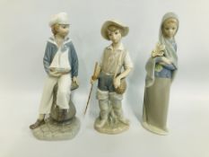 3 X LLADRO FIGURES COMPRISING YOUNG GIRL HOLDING FLOWERS (FLOWERS A/F),