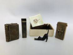 SILVER NIB CASE A/F, VINTAGE MATCH HOLDER AND ONE OTHER,