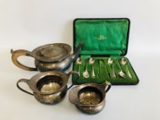 CASED SET OF SILVER WALKER AND HALL SUGAR TONGS AND 6 SPOONS,