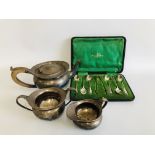 CASED SET OF SILVER WALKER AND HALL SUGAR TONGS AND 6 SPOONS,