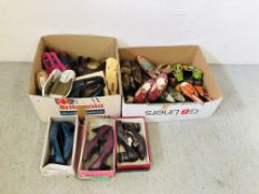 2 BOXES CONTAINING NEW & VINTAGE LADY'S DESIGNER FOOTWARE, ETC.