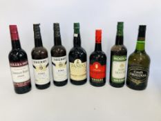 7 VARIOUS BOTTLES OF SHERRY TO INCLUDE 1 X LITRE PANDO FINO, 1 X LITRE CROFT ORIGINAL, 750ML.