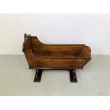 A VICTORIAN MAHOGANY CHILD'S ROCKING CRIB, LENGTH 97CM,