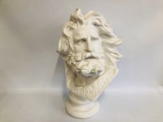 A REPRODUCTION PLASTER BUST OF GREEK GOD H 60CM.