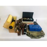 A COLLECTION OF MIXED SHOOTING ACCESSORIES TO INCLUDE SPOTTING SCOPES, TRIPODS, AMMO BOX,