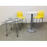 DESIGNER BISTRO DINING SET COMPRISING OF TWO STOOLS AND PEDESTAL TABLE AND A MODERN DESIGNER GLASS