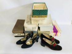 A BOX CONTAINING 9 PAIRS OF VINTAGE DESIGNER BRANDED SHOES,