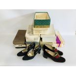 A BOX CONTAINING 9 PAIRS OF VINTAGE DESIGNER BRANDED SHOES,