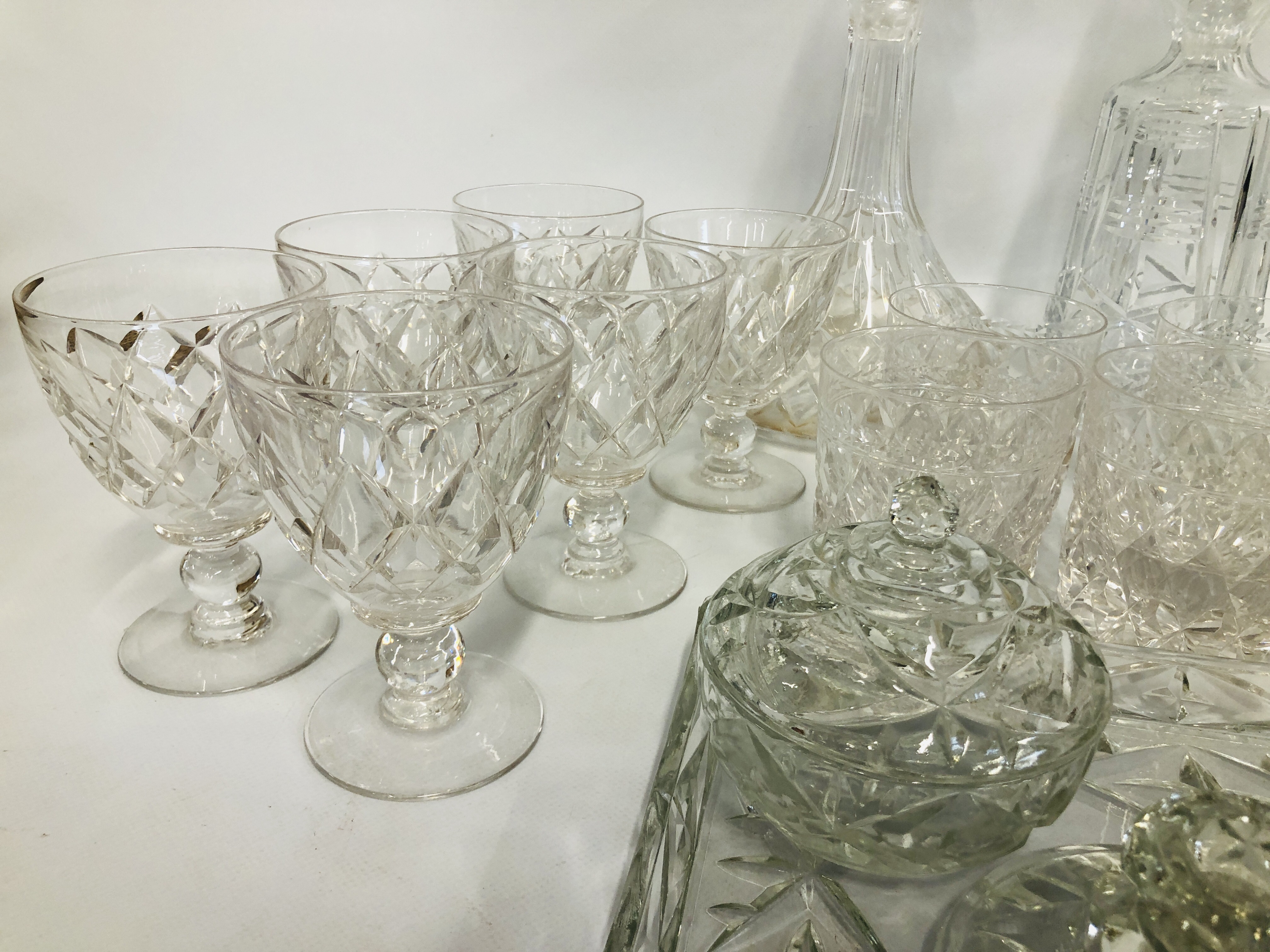 VINTAGE 4 PIECE DRESSING TABLE SET, CUT GLASS DECANTER AND 6 GLASSES, CUT GLASS DECANTER, ONE OTHER, - Image 4 of 7