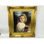GILT FRAMED PORTRAIT "YOUNG GIRL READING A BOOK" UNSIGNED H 58CM,