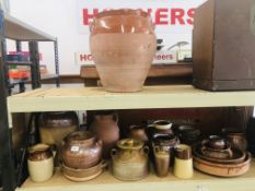 LARGE COLLECTION OF VINTAGE STONEWARE POTS, JUG AND COOKING POTS, ETC.