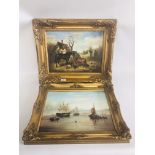 TWO REPRODUCTION GILT FRAMED PRINTS OF "HORSES AND FARM STOCK IN FARMYARD" 29.