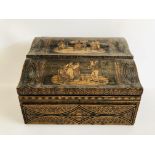 A C19TH CONTINENTAL MARQUETRY STATIONARY BOX H 24CM. W 36CM. D 23CM.