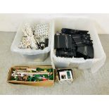 QTY OF SCALEXTRIC TRACK AND ACCESSORIES TO INCLUDE BOXED RACING PIT, FIGURES, T.V.