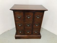 A REPRODUCTION MAHOGANY NINE DRAWER CABINET W 64CM, D 38CM,