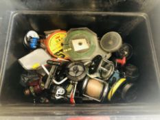 FISHING BOX AND ASSORTED FISHING ACCESSORIES TO INCLUDE HOOKS,