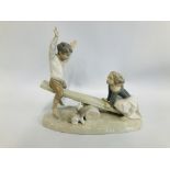 LLADRO FIGURED GROUP "CHILDREN PLAYING ON A SEE-SAW" H 21CM