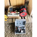 A WORKZONE 900 WATT BELT SANDER, A RYOBI 600 WATT ELECTRIC PLANER, A BOSCH 110 VOLT POWER DRILL,