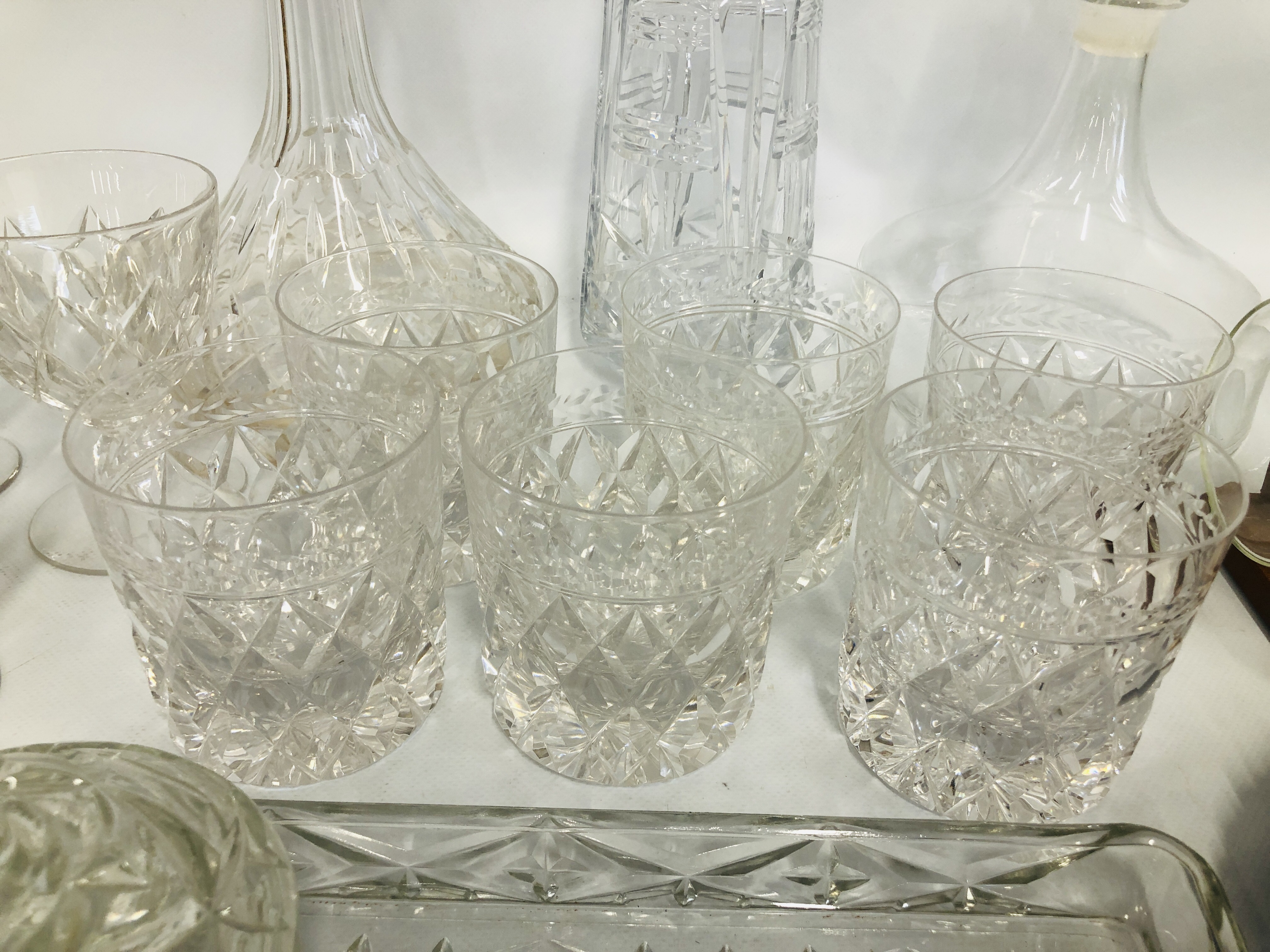 VINTAGE 4 PIECE DRESSING TABLE SET, CUT GLASS DECANTER AND 6 GLASSES, CUT GLASS DECANTER, ONE OTHER, - Image 2 of 7