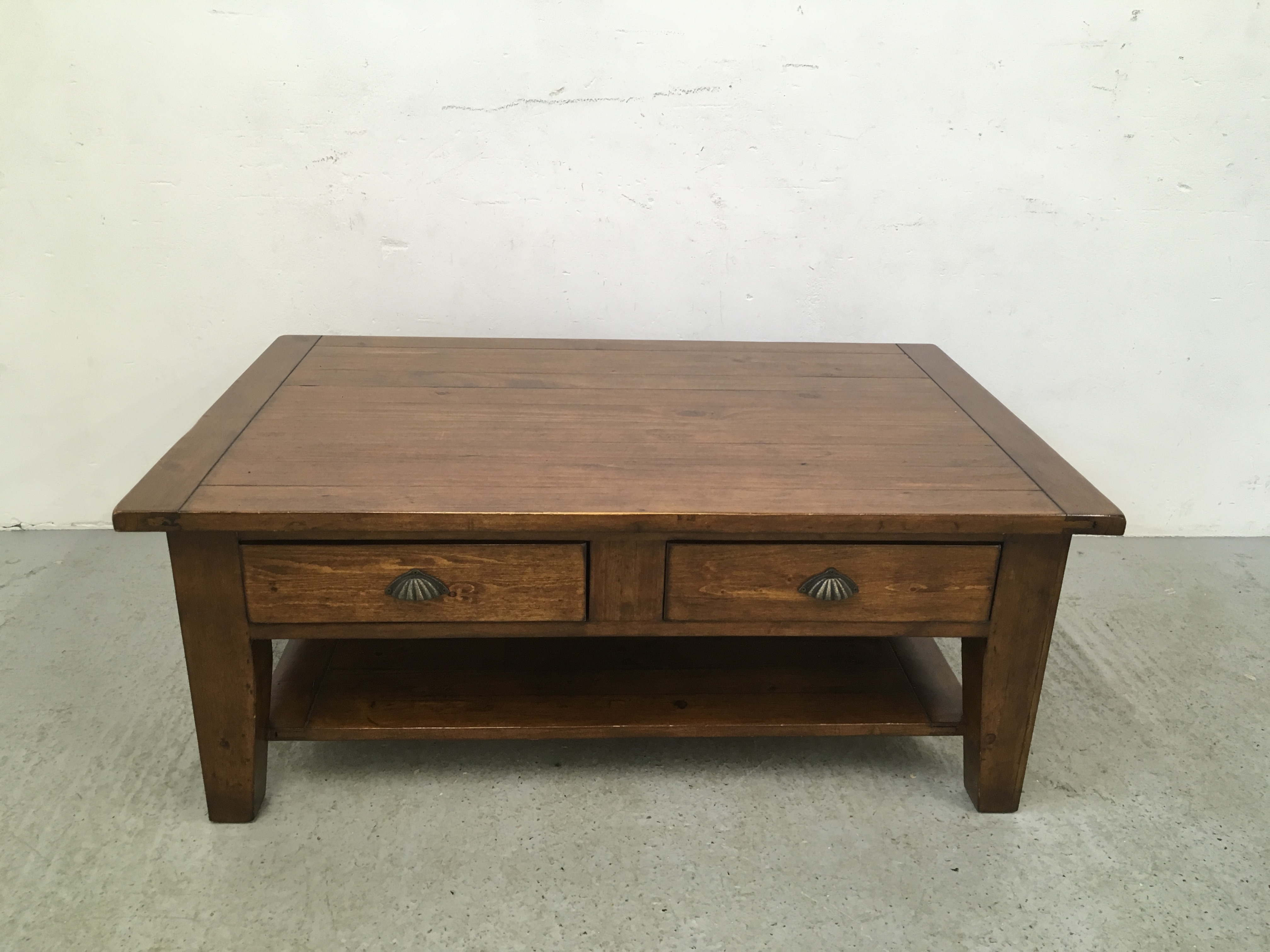 MODERN HARDWOOD TWO DRAWER COFFEE TABLE WITH CUP HANDLES - Image 2 of 8