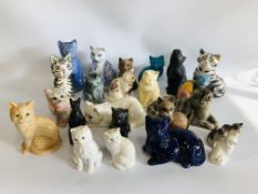 COLLECTION OF ASSORTED CERAMICS AND POTTERY CAT ORNAMENTS