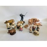 A COLLECTION OF 15 VARIOUS PIG ORNAMENTS AND BRONZE EFFECT GOLFER FIGURE TO INCLUDE FARMYARD