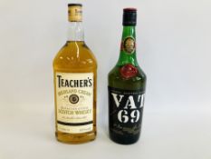 1 X LITRE TEACHERS HIGHLAND CREAM SCOTCH WHISKY AND 1 X BOTTLE VAT 69 SCOTCH WHISKY