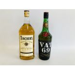 1 X LITRE TEACHERS HIGHLAND CREAM SCOTCH WHISKY AND 1 X BOTTLE VAT 69 SCOTCH WHISKY