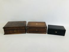 C19TH ROSEWOOD JEWELLERY BOX WITH FITTED INTERIOR,