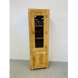 A FULL HEIGHT ACACIA WOOD PART GLAZED CABINET,