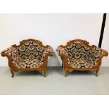 A PAIR OF HIGHLY DECORATIVE REPRODUCTION CONTINENTAL STYLE TWO SEATER COUCHES - NON COMPLIANT