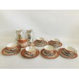 JAPANESE EGGSHELL 19 PIECE TEA SET ALONG WITH A PAIR OF CONTINENTAL FLORAL DECORATED VASES