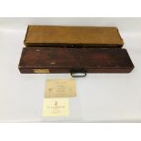 WOODEN GUN CASE WITH ORIGINAL OWNER'S NAME AND ADDRESS ON LETTER HEADING IN CASE.