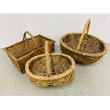 2 X GRADUATED WICKER BASKETS AND ONE OTHER