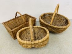 2 X GRADUATED WICKER BASKETS AND ONE OTHER