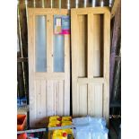 4 PINE FRAMED DOORS TO INCLUDE 2 X KNOTTY PINE ½ GLAZED VICTORIAN INTERNAL DOOR 35MM THICK 1981MM X