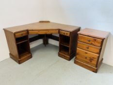 A DUCAL HONEY PINE CORNER HOME OFFICE DESK WITH MATCHING DUCAL HONEY PINE 3 DRAWER CHEST - DESK 125