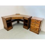 A DUCAL HONEY PINE CORNER HOME OFFICE DESK WITH MATCHING DUCAL HONEY PINE 3 DRAWER CHEST - DESK 125