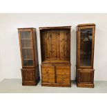 A PAIR OF DUCAL HONEY PINE GLAZED CABINETS WITH CABINET BASES EACH W 51CM. D 44CM. H 89CM.