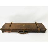 OAK AND LEATHER 28 / 30" SIDE BY SIDE GUN CASE WITH B. HALLIDAY AND CO. LTD OF LONDON CASE LABEL.