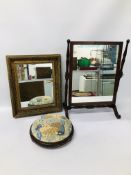 VINTAGE MAHOGANY FRAMED DRESSING TABLE MIRROR ALONG WITH A GILT FRAME MIRROR AND A CIRCULAR