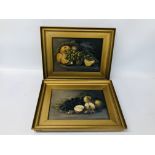 TWO STILL LIFE'S OIL ON CANVAS OF FRUIT BEARING SIGNATURE O MOORE 1922