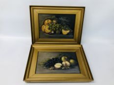 TWO STILL LIFE'S OIL ON CANVAS OF FRUIT BEARING SIGNATURE O MOORE 1922