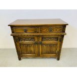 A SMALL OAK OLD CHARM TWO DRAWER DRESSER BASE - W 94CM. D 44CM. H 81CM.