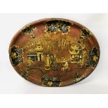 LARGE VINTAGE, OVAL PAPIER MACHE TRAY, HANDPAINTED, DECORATED IN AN ORIENTAL SCENE - W 74CM X H 59.