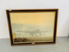 A FRAMED G. COULSON PRINT "OFF DUTY LANCASTER AT REST" - W 75CM. H 55CM.