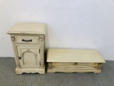 A VICTORIAN ANTIQUE FRENCH STYLE BEDSIDE CABINET 36CM WIDE X 38CM DEEP X 70CM HIGH AND MATCHING