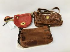 3 HANDBAGS MARKED OUSHKA, FOSSIL,