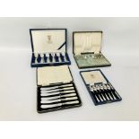 CASED SET OF MAPPIN & WEBB PLATED SPOONS PLUS THREE CASES OF SPOONS AND KNIVES INCLUDING 'THE
