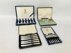 CASED SET OF MAPPIN & WEBB PLATED SPOONS PLUS THREE CASES OF SPOONS AND KNIVES INCLUDING 'THE
